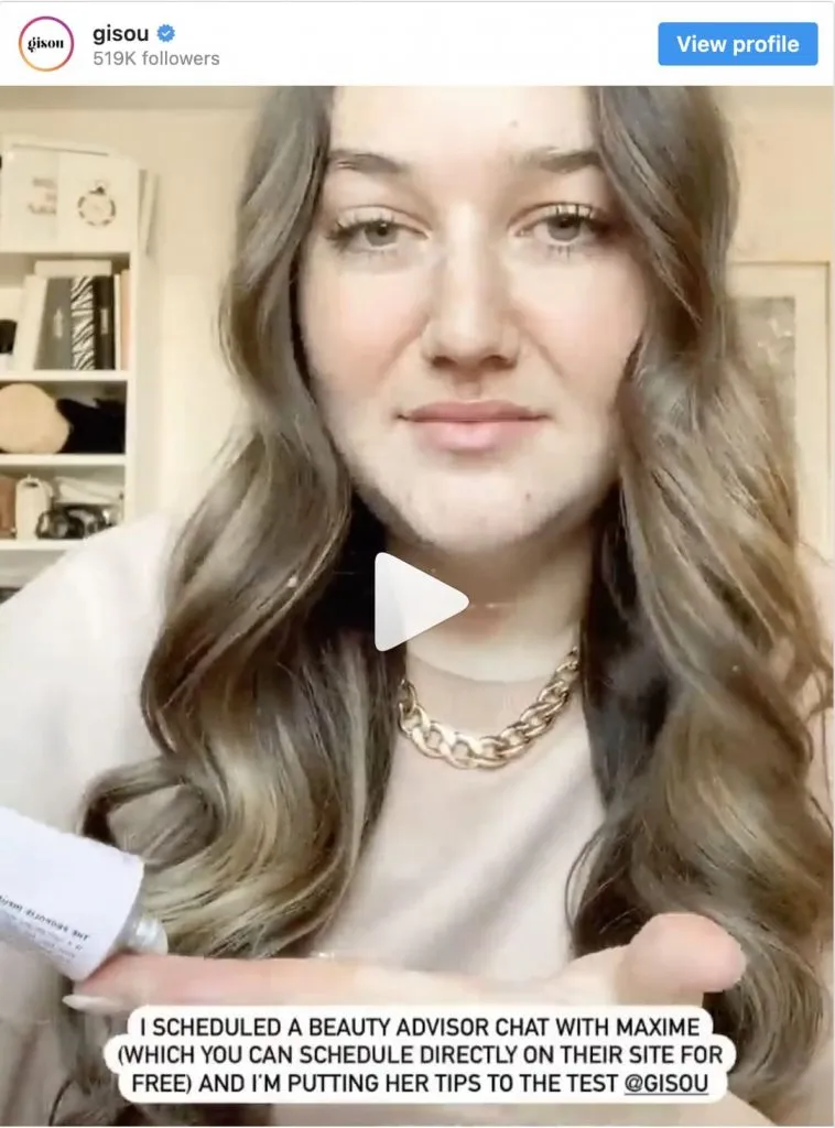 vidéo instagram témoignage client de Gisou