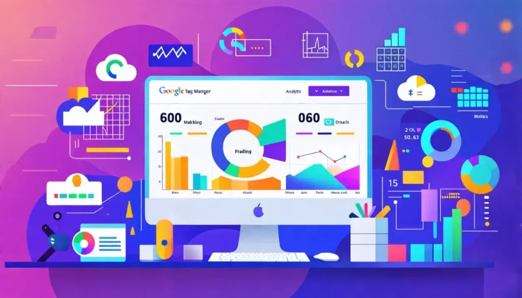 Interface de Google Tag Manager affichant des graphiques et des statistiques colorés