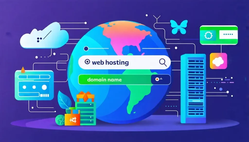 Illustration du concept de nom de domaine et hébergement web