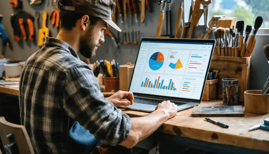 Artisan en train de regarder les statistiques de sa fiche google my business