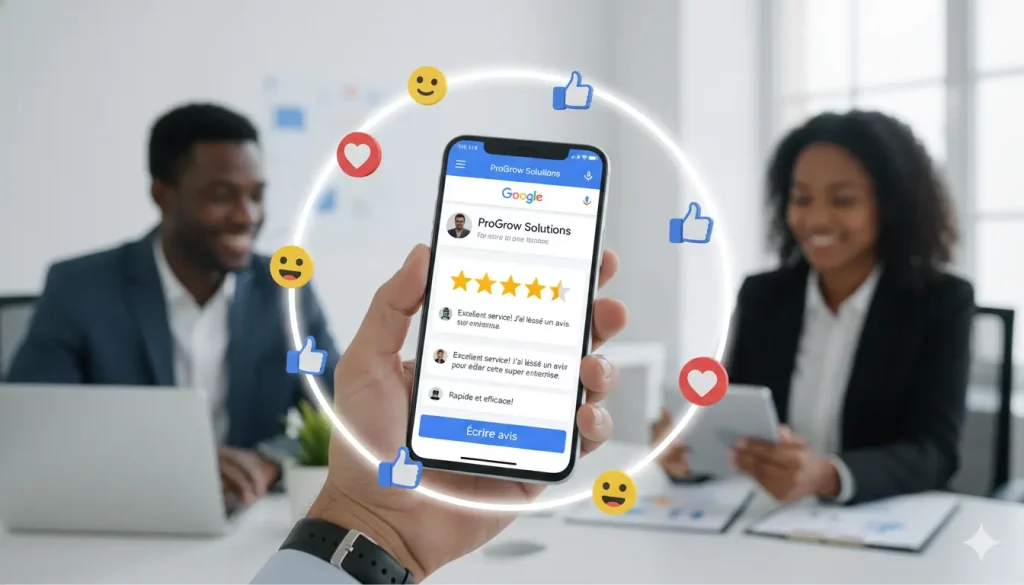 un téléphone qui affiche plusieurs avis google my business