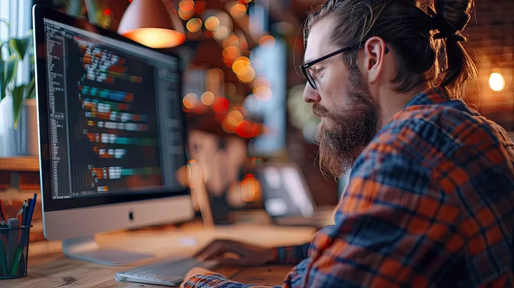 Un intégrateur web en train de coder un site