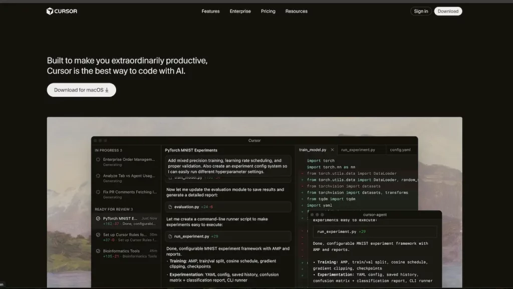 Screenshot de la page d'accueil de Cursor.ai